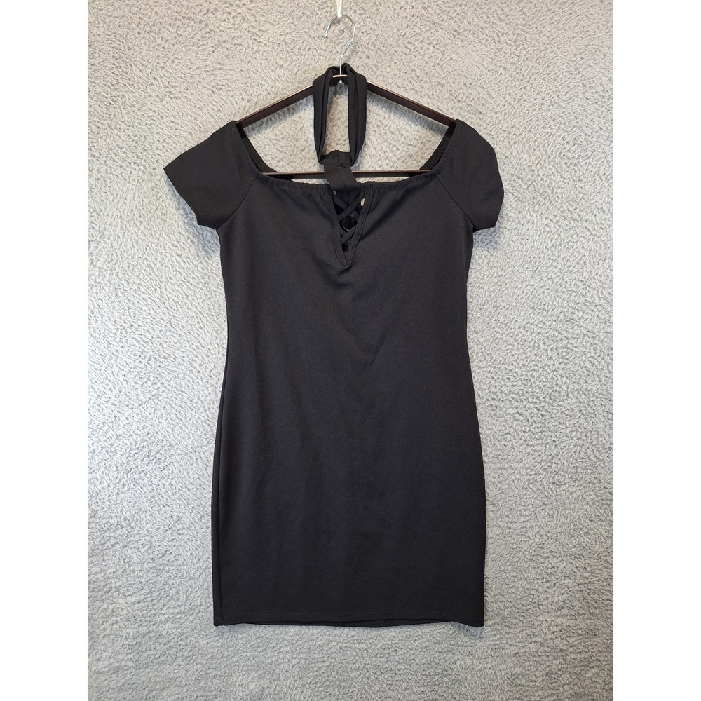 Forever 21 Womens Black Off Shoulder Halter Neck Dress Size Large Feminine Party